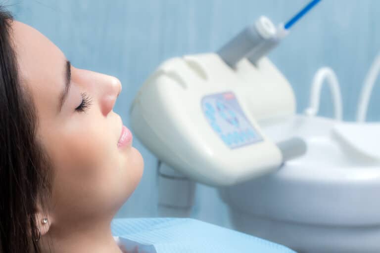 closeup of a young woman relaxed in a dental practice